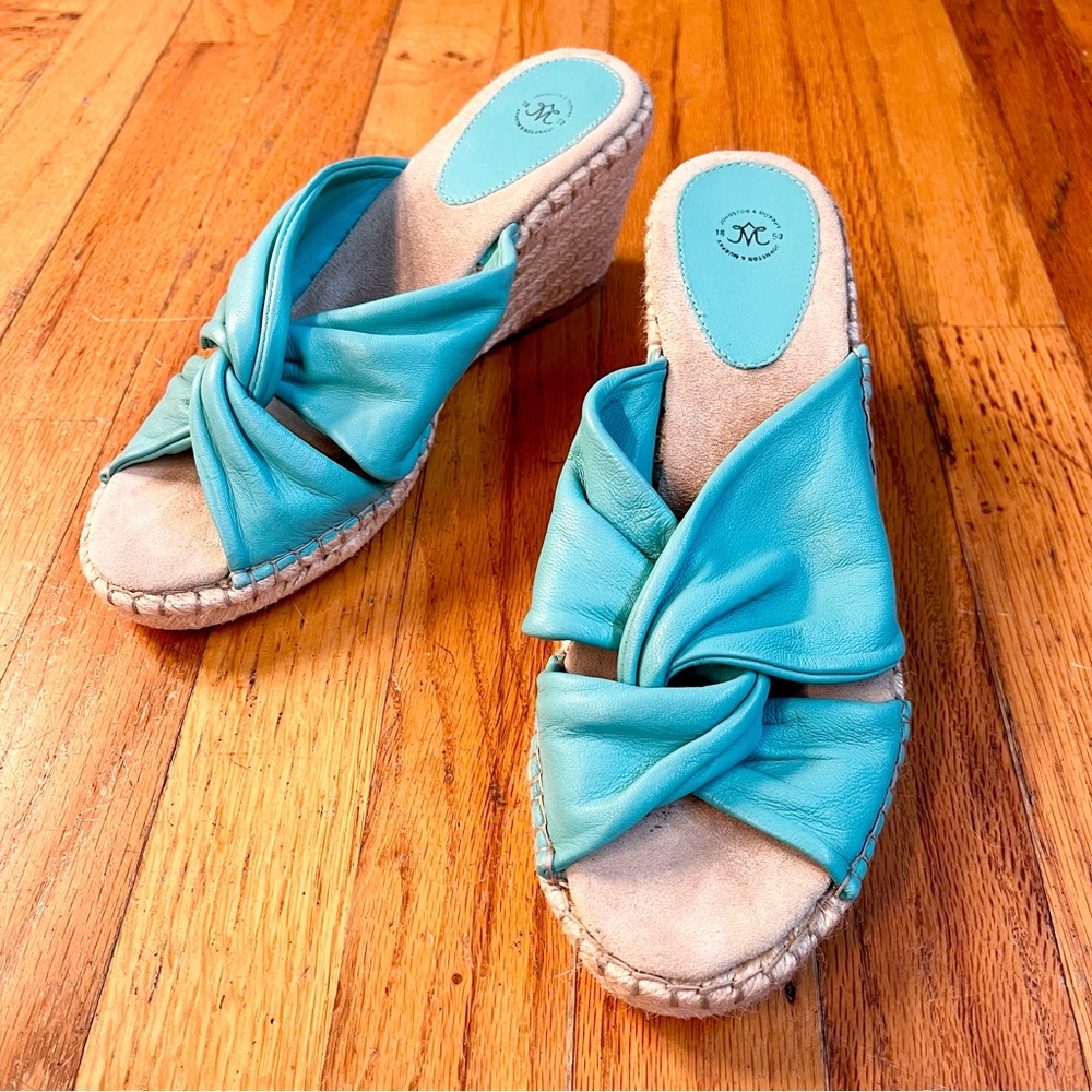 Johnston and Murphy Turquoise Twist Front Espadrille Wedge Sandals 8.5